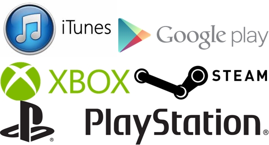 iTunes, PSN, Google Play, Steam, XBox,